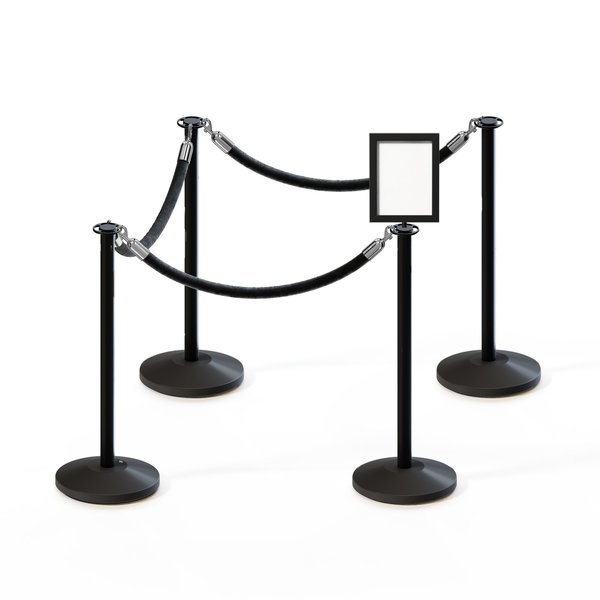 Montour Line Stanchion Post and Rope Kit Black, 4FlatTop 3Blk Rope 8.5x11V Sign C-Kit-3-BK-FL-1-Tapped-1-8511-V-3-ER-BK-PS